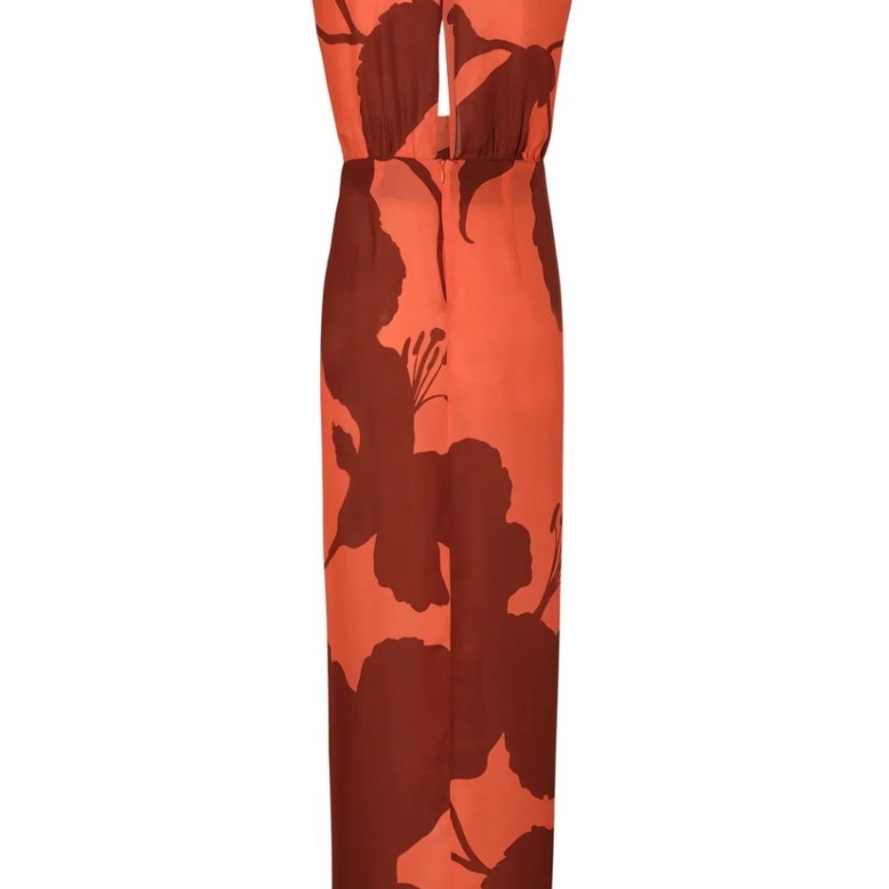Johanna Ortiz Orange and Brown Abstract Floral Maxi Dress - Picture 3 of 14
